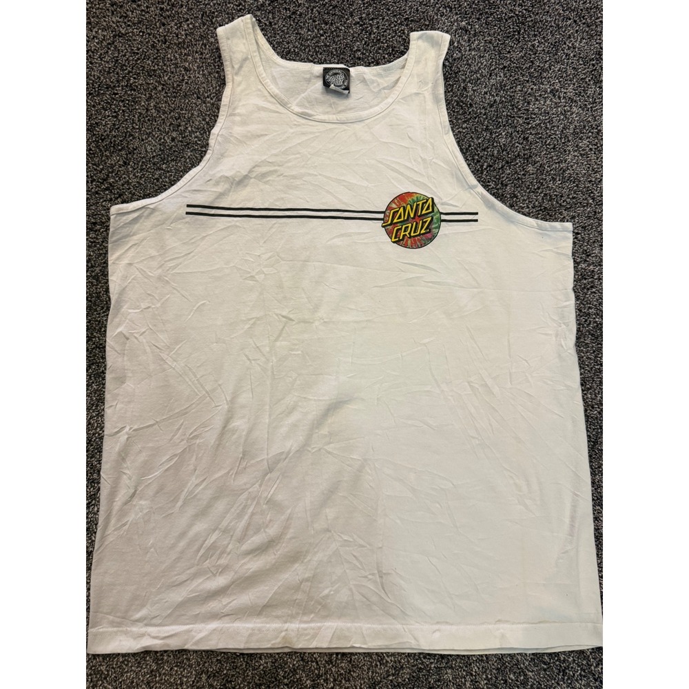 Santa Cruz Skateboards Tank Top Mens XL White Tie Dye Dot Logo Graphic Shirt